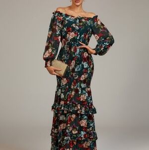 MISSORD Chic Long Sleeve Floral Maxi Dress
